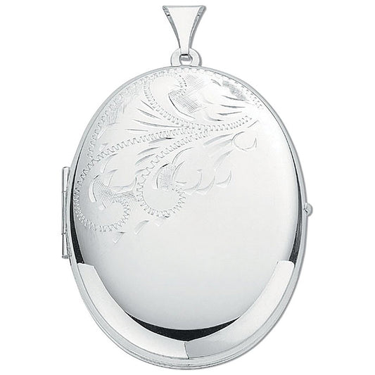 Silver Large Engraved Oval Shaped Locket (HNN-AF83DF)