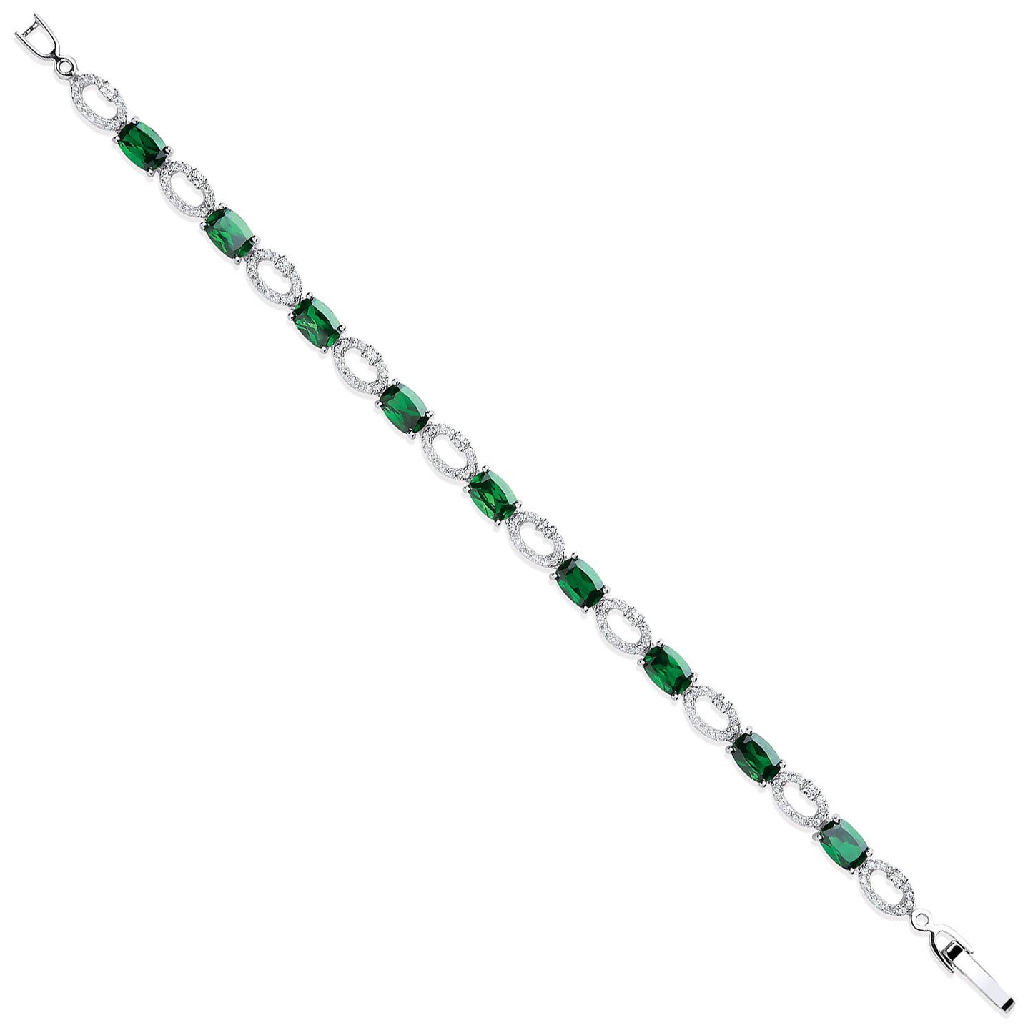 Silver Oval Cut Green & Clear Cubic Zirconias Tennis Bracelet
