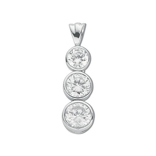 Silver Rubover Set Cz Trilogy Drop Pendant