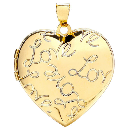 Yellow Gold Heart Shape Locket with Love engraved