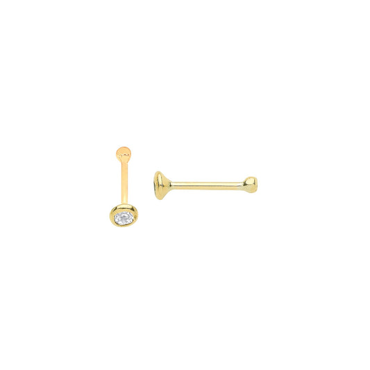 9ct Yellow Gold Round Cubic Zirconia Nose Pin Stud