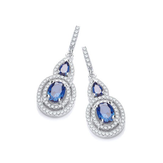 Micro Pave Sapphire & White Cubic Zirconia Drop Earrings
