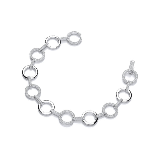 Circles Plain & Cubic Zirconias Silver Ladies Bracelet