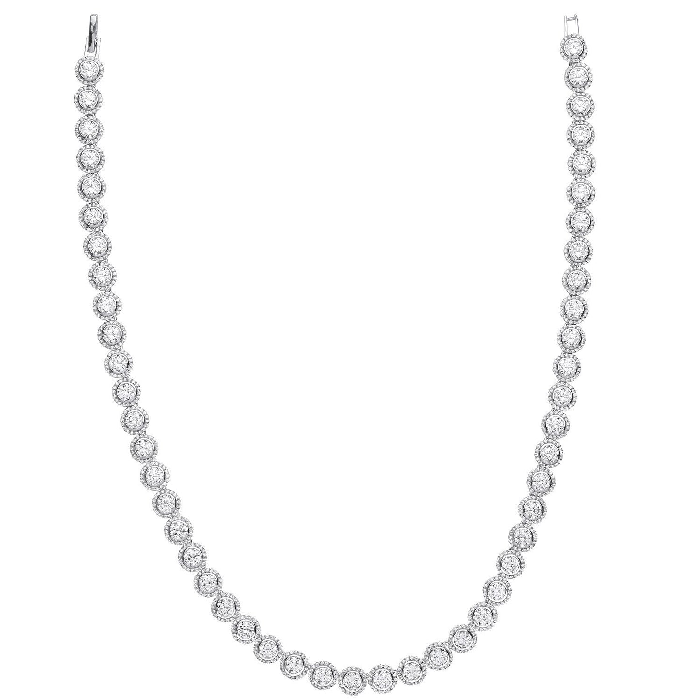 Silver Rubover Round Cubic Zirconia Halo Style Tennis Collarette