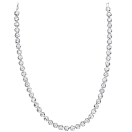 Silver Rubover Round Cubic Zirconia Halo Style Tennis Collarette