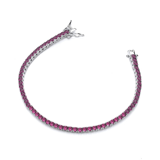 Silver Red Cubic Zirconias Tennis Ladies Bracelet