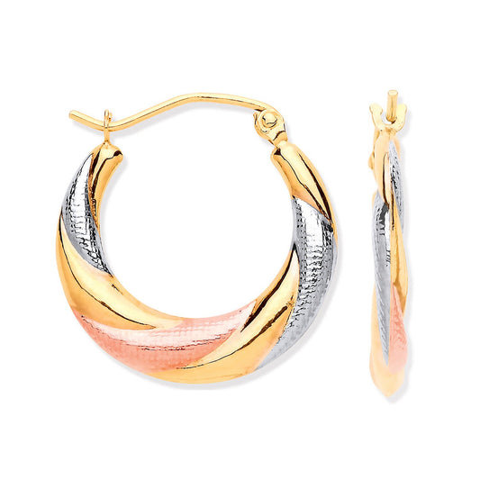 Yellow, White & Rose Gold Twist Hoop Earrings (HNN-7C2C7A)