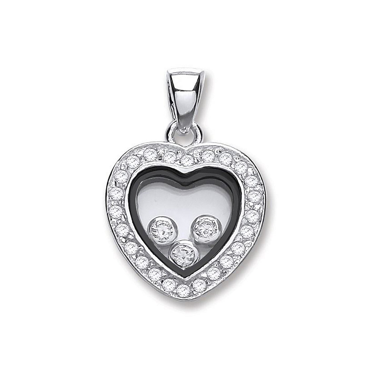 Silver Floating Cubic Zirconia Heart Pendant - 2.0g