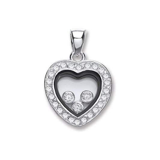 Silver Floating Cubic Zirconia Heart Pendant - 2.0g