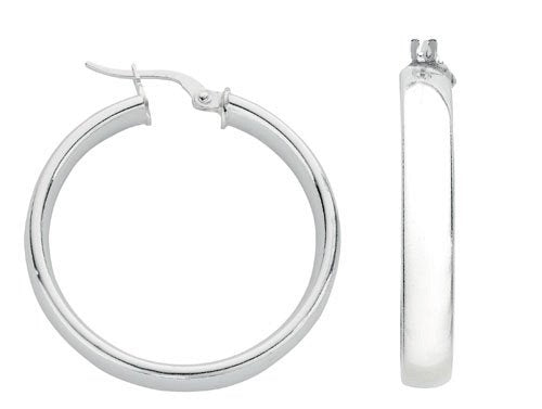 Silver D-Shaped Hoop Earrings - 4.9mm - 4.3g