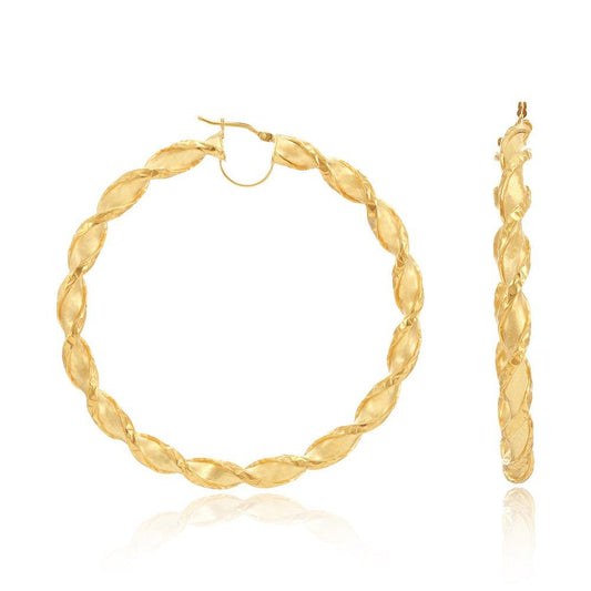 Yellow Gold 61mm Twisted Hollow Hoop Earrings