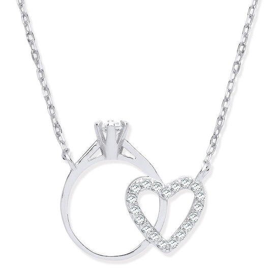 Silver Chain with Little Cubic Zirconia Engagement Ring & Heart