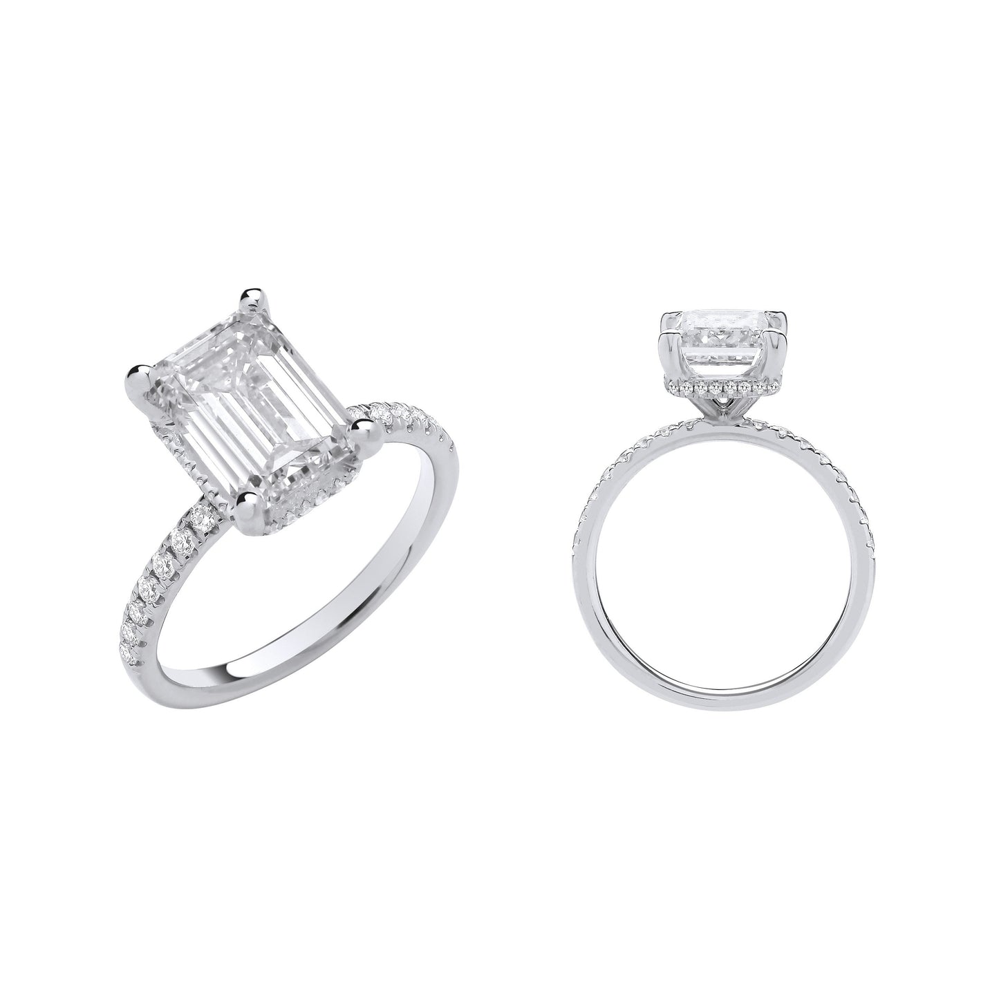 18ct White Gold 3.30ctw Emerald Cut Lab Grown Hidden Halo Diamond Ring IGI Certified