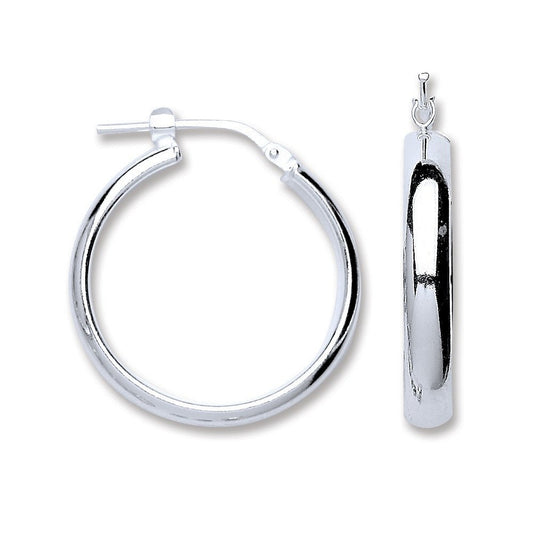 Silver D-Shaped Wedds Hoop Earrings - 4mm - 3.9g