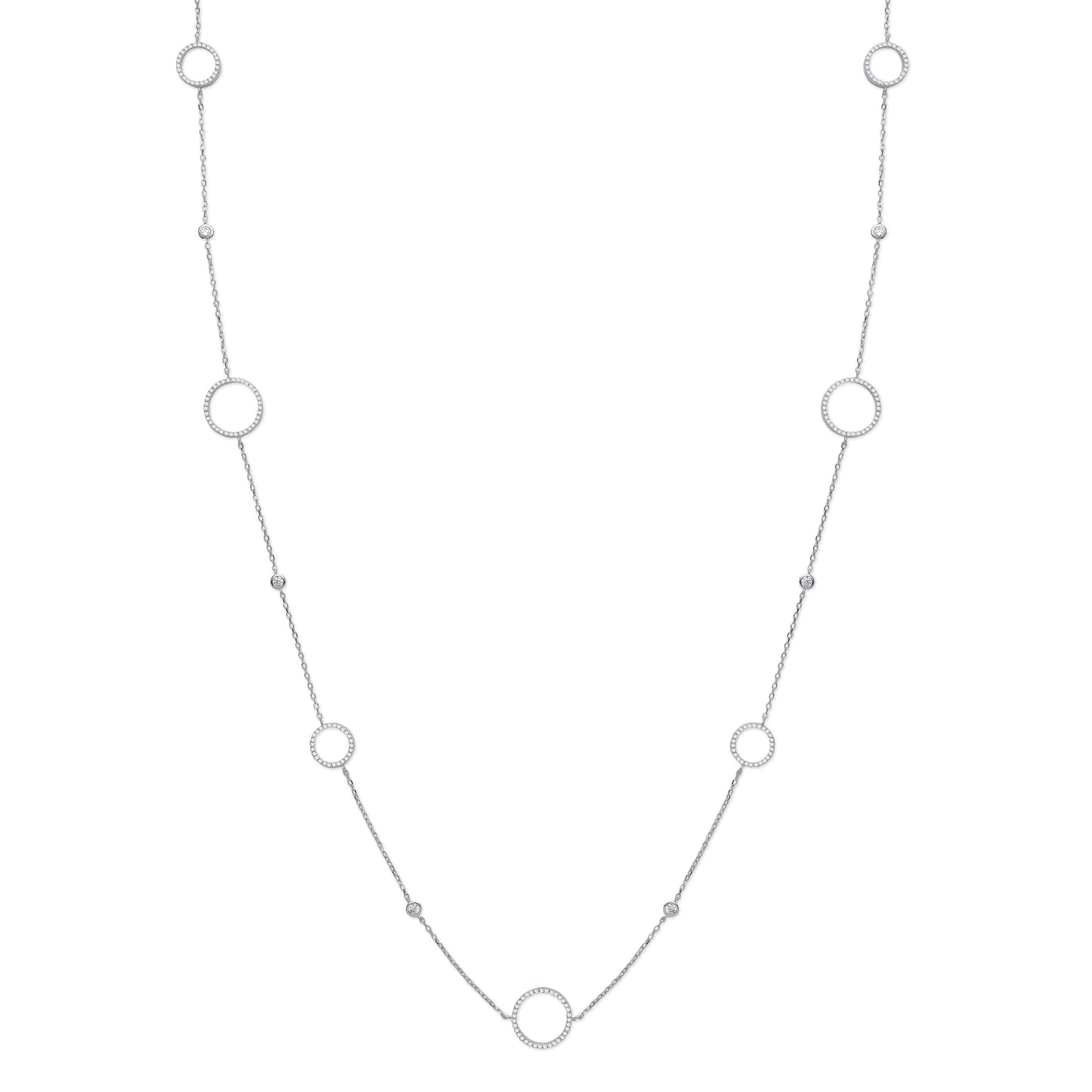 Silver Cubic Zirconia Circle of Life 36" (91cm) Necklace