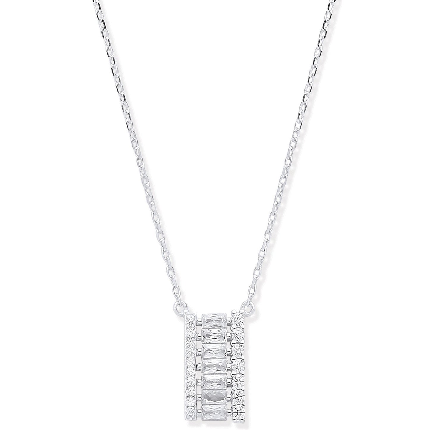 Silver Asymmetric Cubic Zirconia Pendant Necklace 16"+ 2"