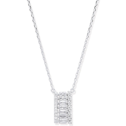 Silver Asymmetric Cubic Zirconia Pendant Necklace 16"+ 2"