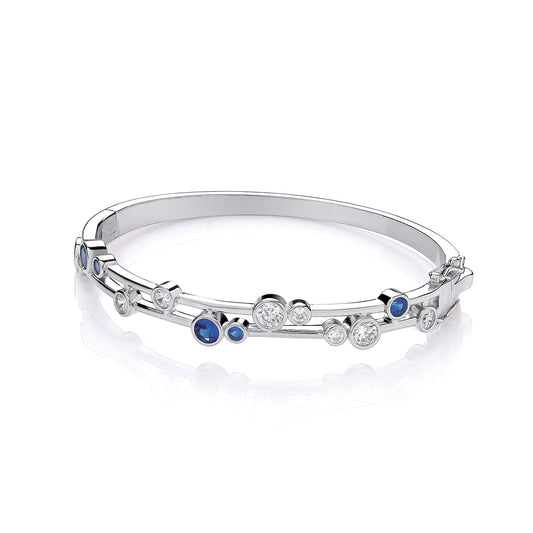 Timeless Rubover Set Blue & Clear Cubic Zirconias Ladies J-Jaz Bangle