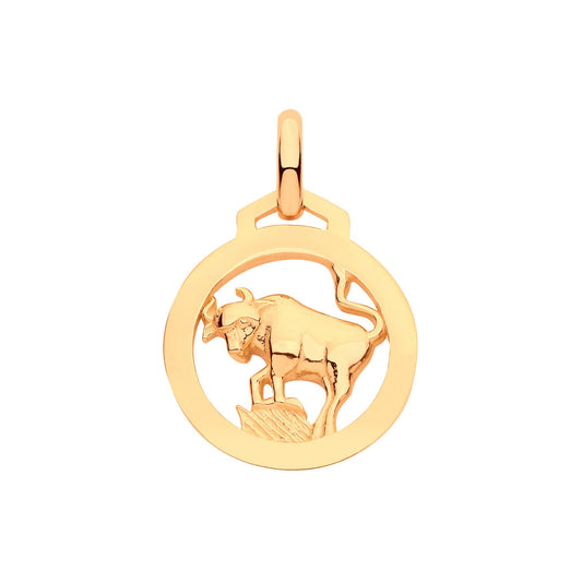 Yellow Gold Round Zodiac Pendant Taurus