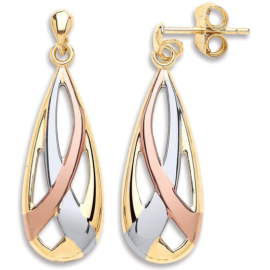 Yellow, White & Rose Gold Teardrop Earrings (HNN-EC2308)
