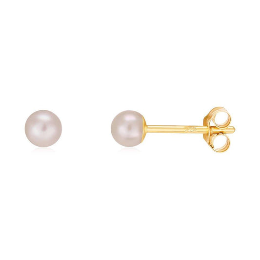 Yellow Gold 4mm Cultured Pearl Studs
