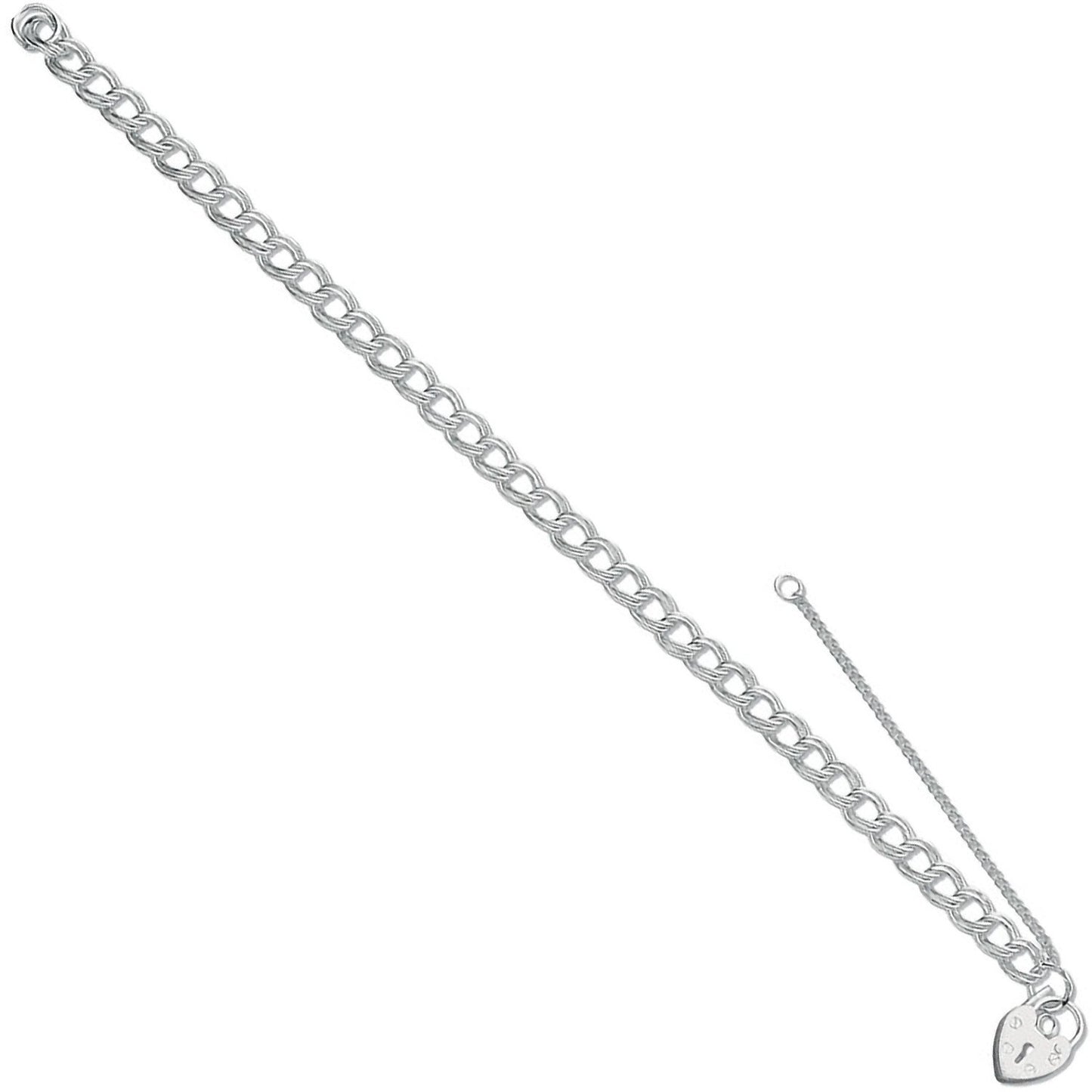 Silver Double Link Curb & Padlock Charm Bracelet - 8.0g