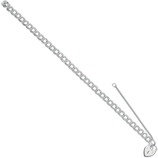 Silver Double Link Curb & Padlock Charm Bracelet - 8.0g
