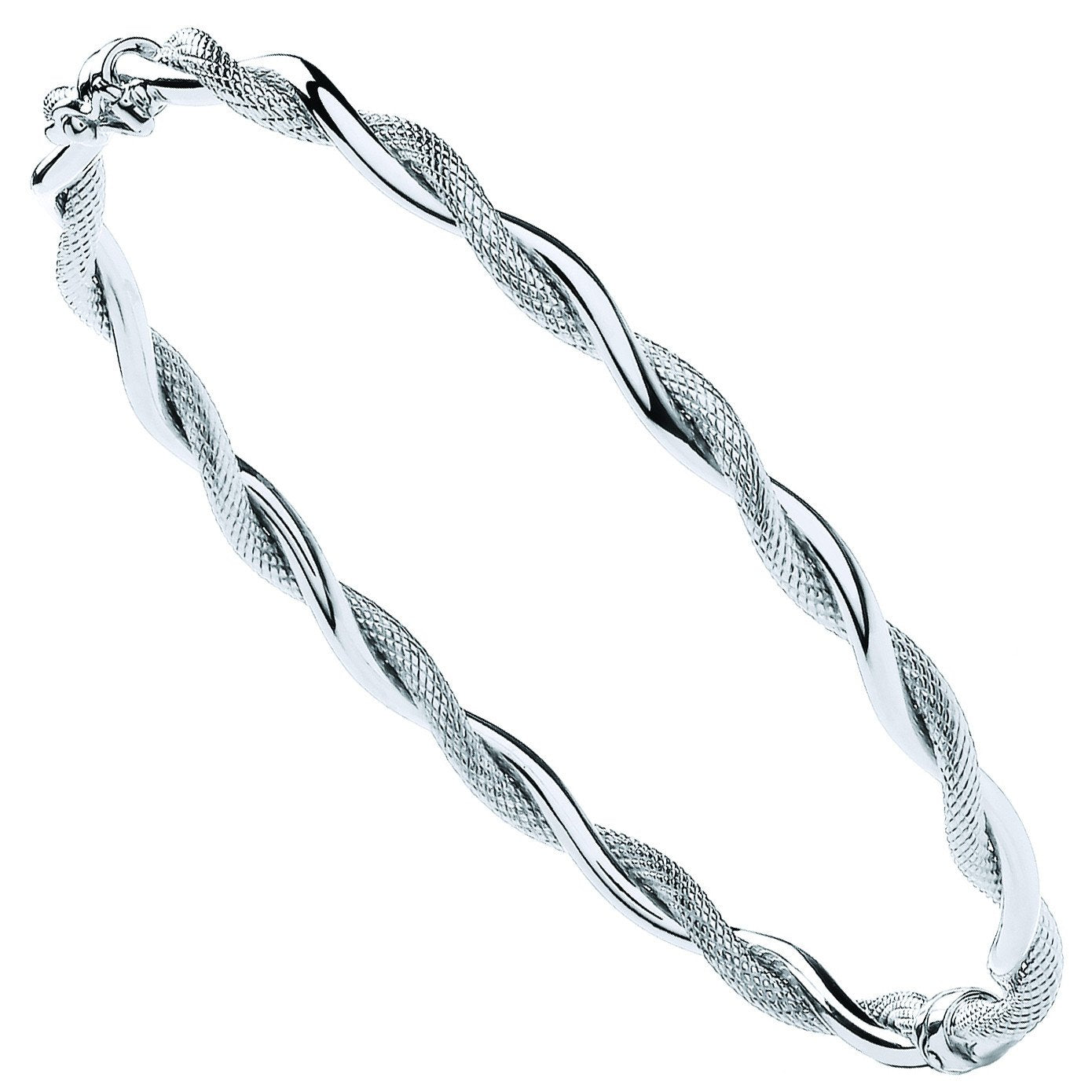White Gold Plain & Diamond Cut Twist Ladies Bangle