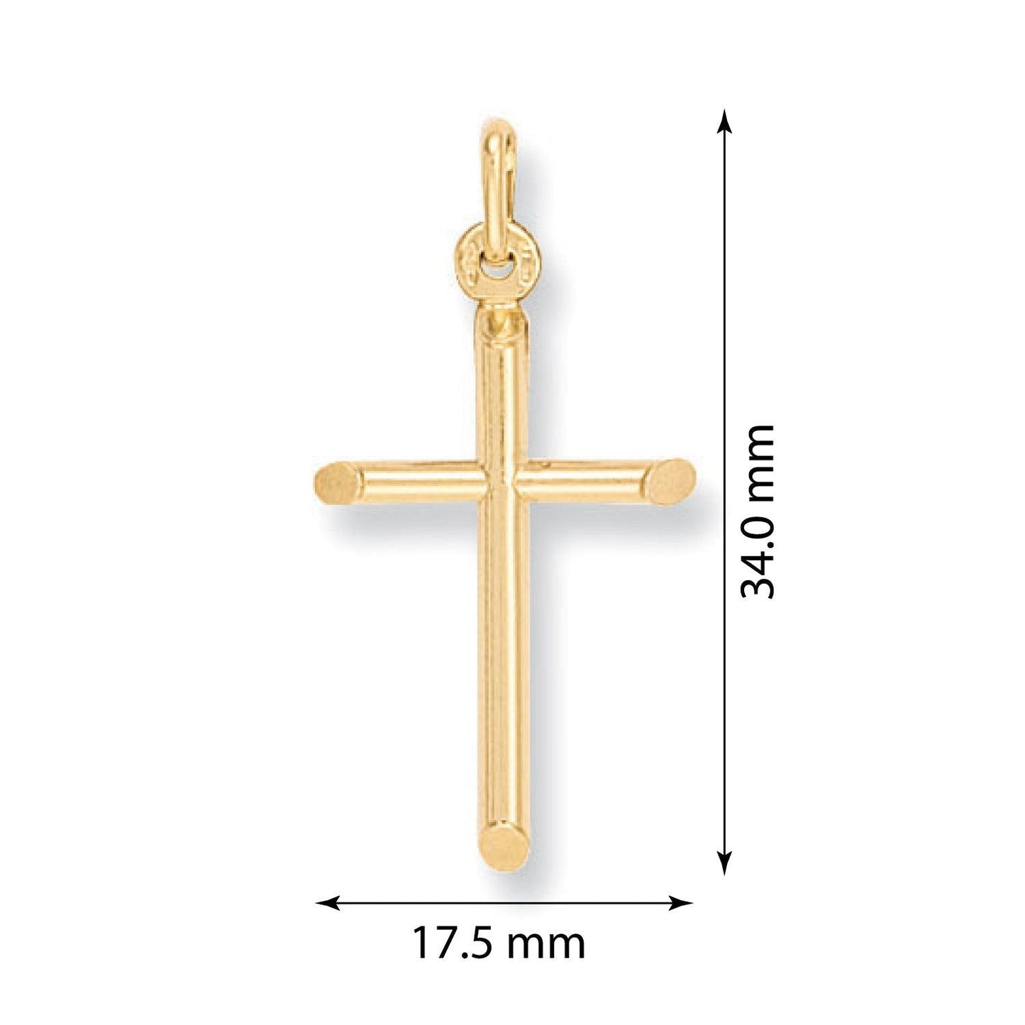 Yellow Gold Round Tubed Cross - 17.4mm