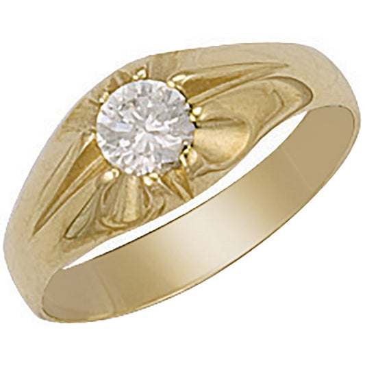Yellow Gold Cubic Zirconia Gipsy Ring (HNN-121F31)