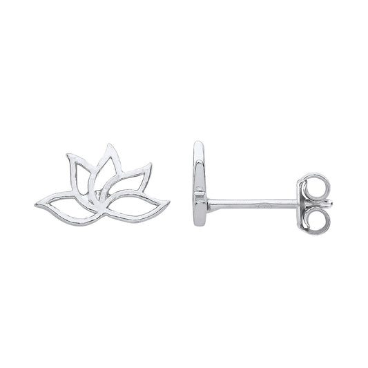 Silver Lotus Flower Stud Earrings