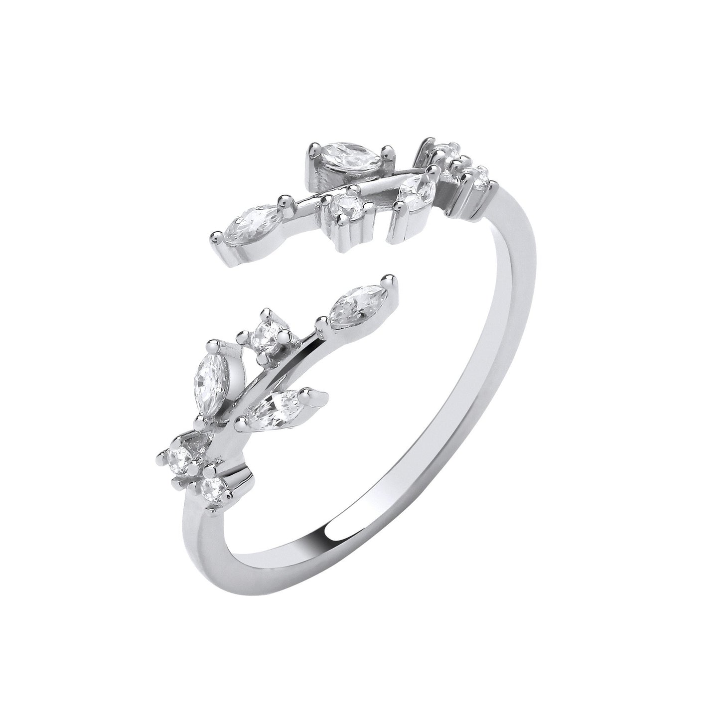 Silver Crossover Olive Tree Cubic Zirconias Ring