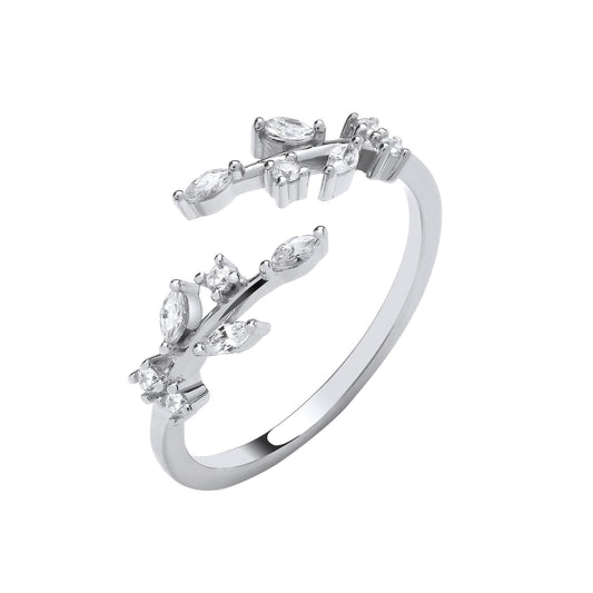 Silver Crossover Olive Tree Cubic Zirconias Ring