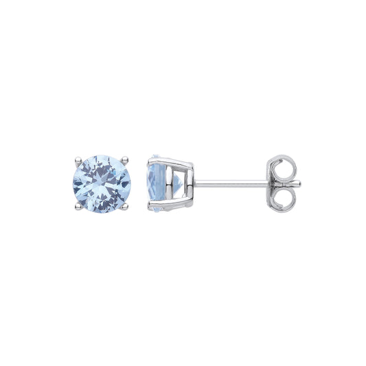 Silver Blue Cubic Zirconia Round Brilliant 6mm Studs