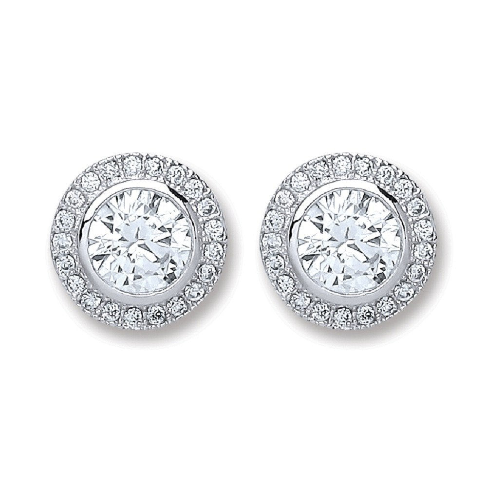 Silver Round Cubic Zirconia Stud Earrings - 2.8g