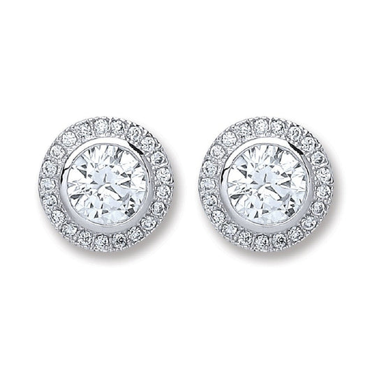 Silver Round Cubic Zirconia Stud Earrings - 2.8g