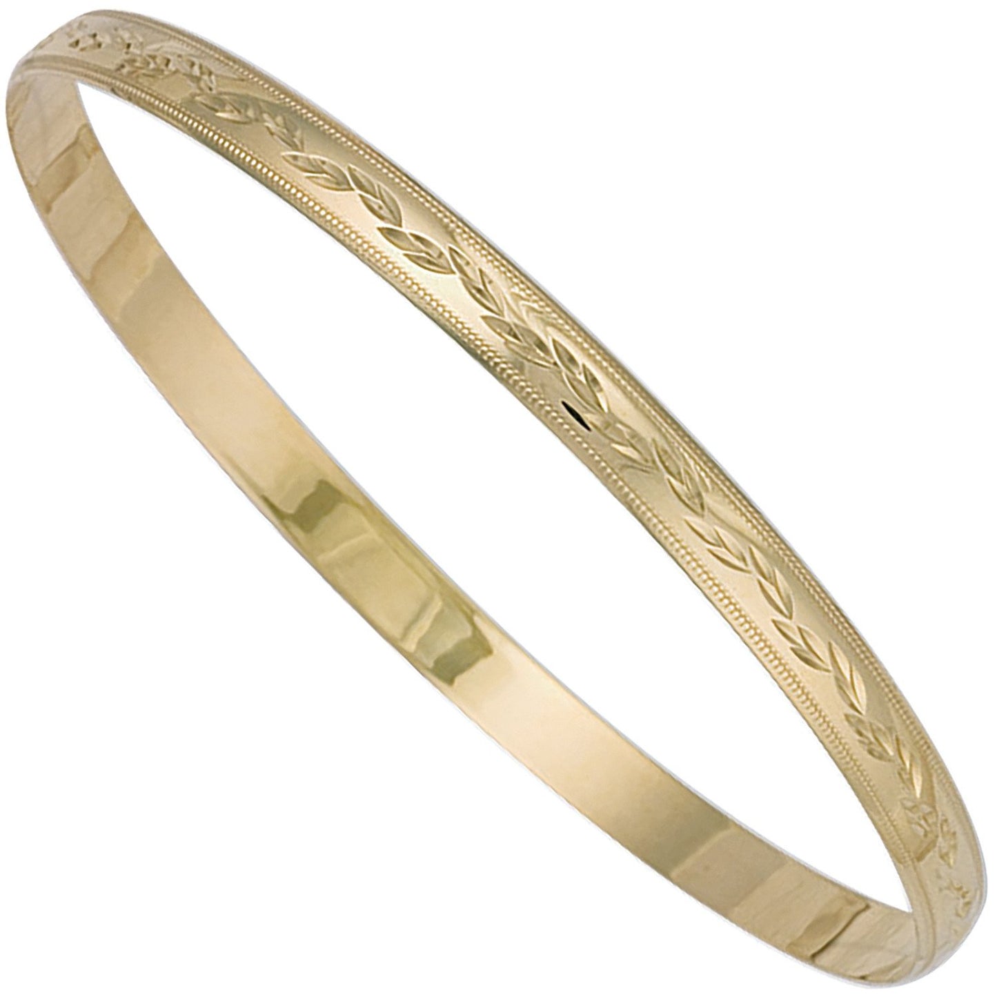 Yellow Gold 5mm Diamond Cut D-Shaped Slave Bangle