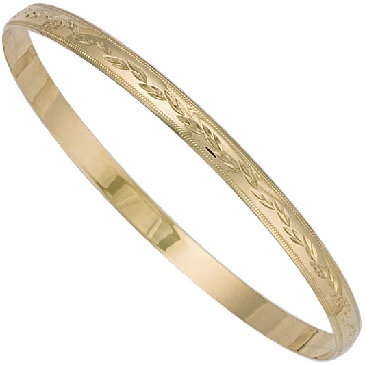 Yellow Gold 5mm Diamond Cut D-Shaped Slave Bangle