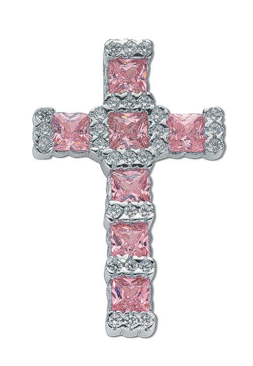 Silver Pink & White Fancy Cubic Zirconia Cross