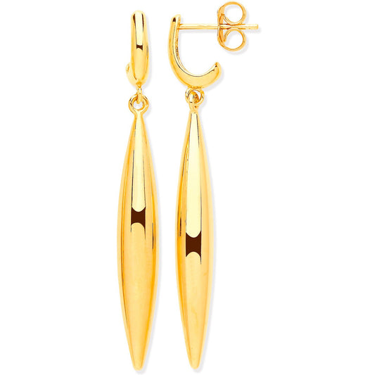Yellow Gold Hollow Drop Earrings - 5.2mm