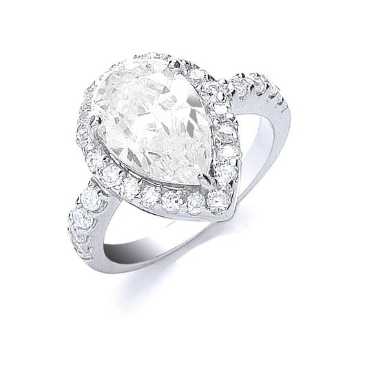 Silver Claw Set Pear Shape Centre Cubic Zirconia Ring