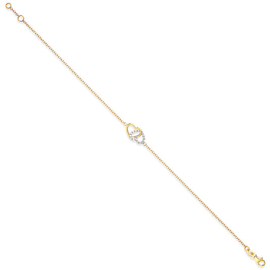 Y/G Plain & Cz Hearts Ladies Bracelet