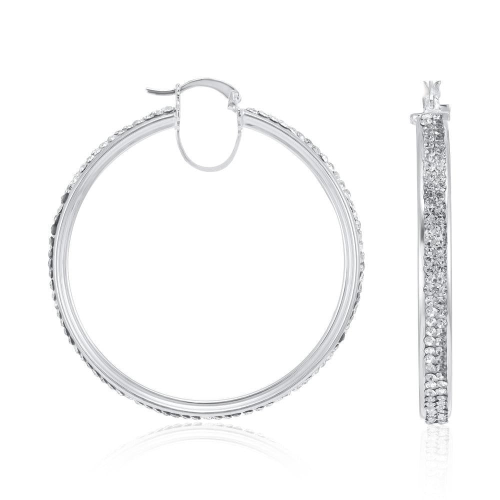 Silver Extra Large Hoop Crystal Earrings