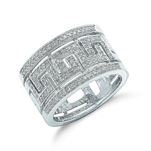 9ct White Gold 0.50ct Diamond Greek Key Ring