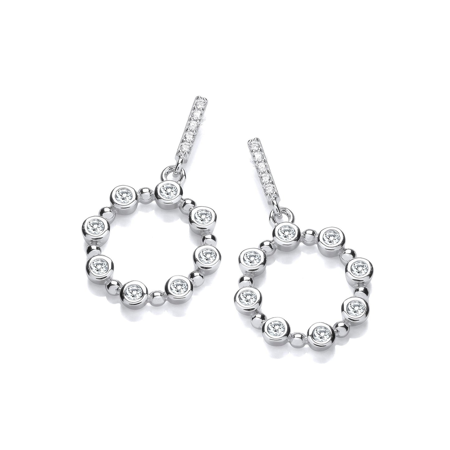 Silver Rubover Cubic Zirconias Circle of Life Drop Earrings