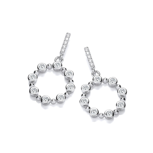 Silver Rubover Cubic Zirconias Circle of Life Drop Earrings