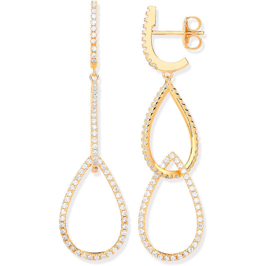 Silver Yellow Gold Plated Cubic Zirconia Pear Shape Drop Earrings