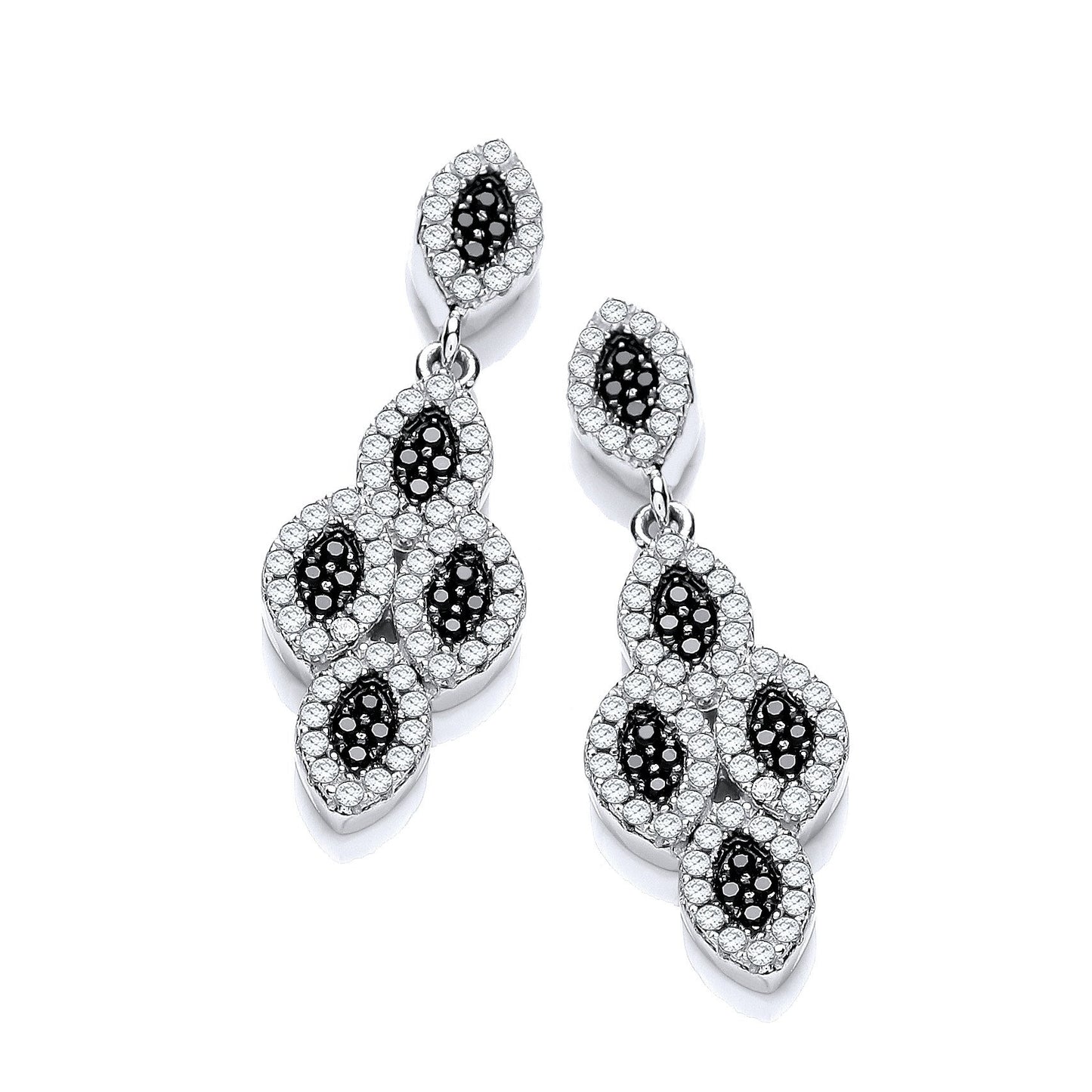 Micro Pave Black & White Cubic Zirconia Drop Earrings - 9mm (HNN-F9A5C1)