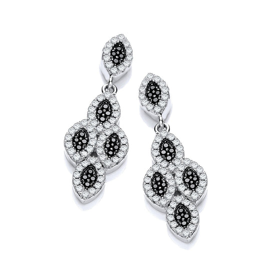 Micro Pave Black & White Cubic Zirconia Drop Earrings - 9mm (HNN-F9A5C1)