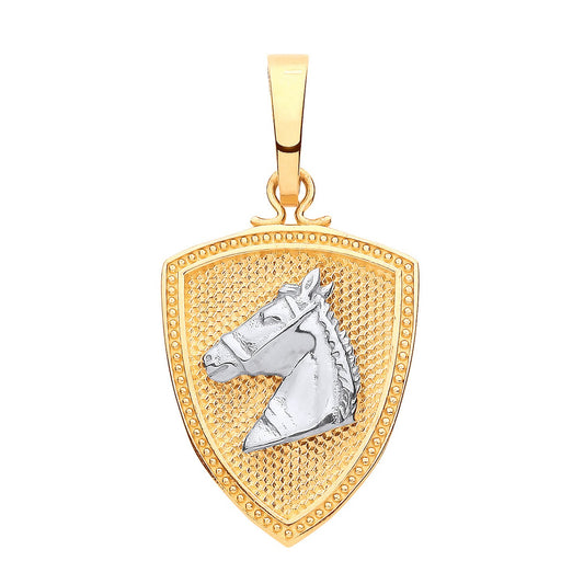 Y White Gold Horse Head & Shield Pendant